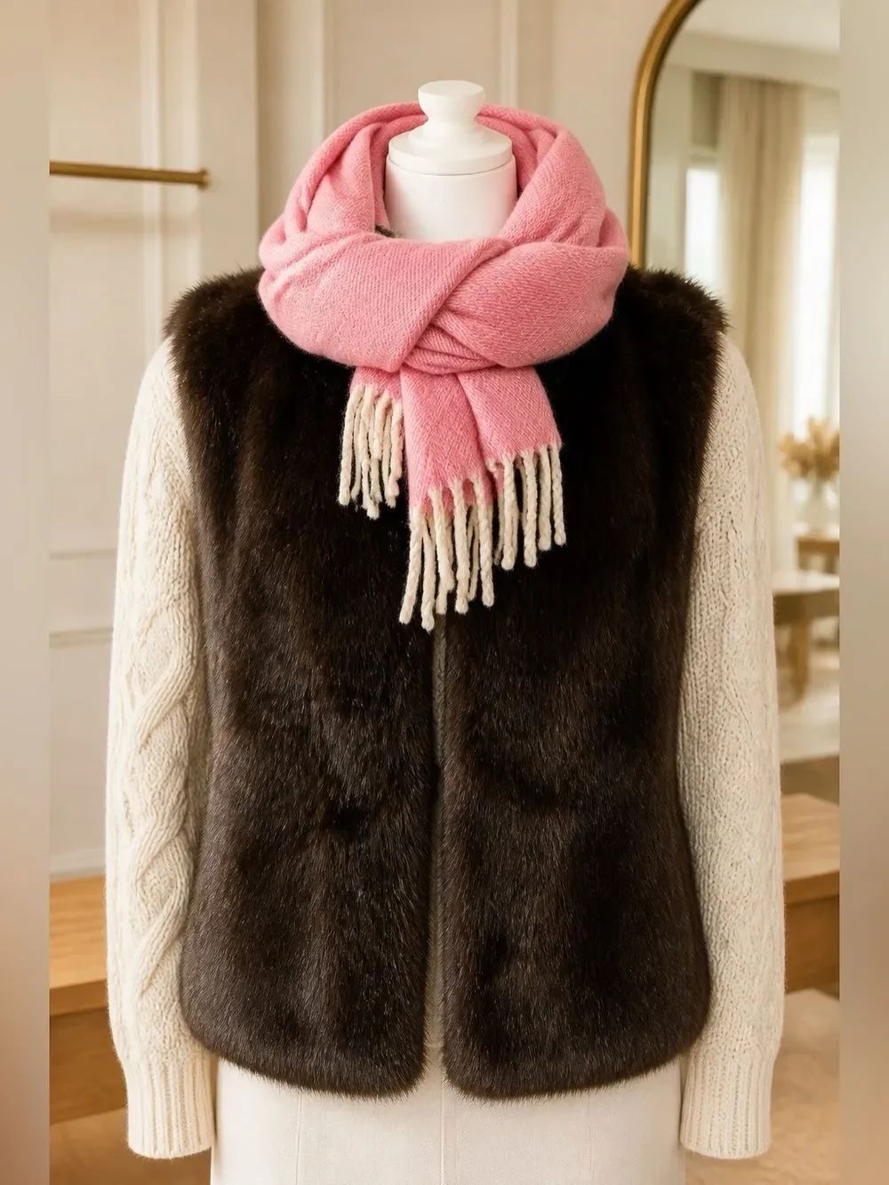 MINK FAUX FUR Zippered Vest SO SEXY in Medium. VINTAGE FUR CAPE